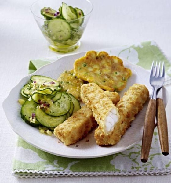 Erbsen Maispuffer mit Fischsticks