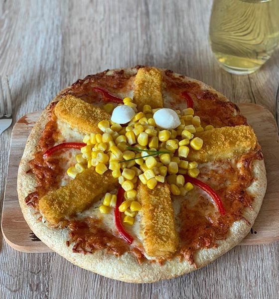 Fischstäbchen-Pizza mit Seestern