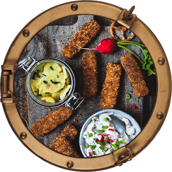 BREZEL-STÄBCHEN MIT KARTOFFELSALAT UND RADIESCHENQUARK