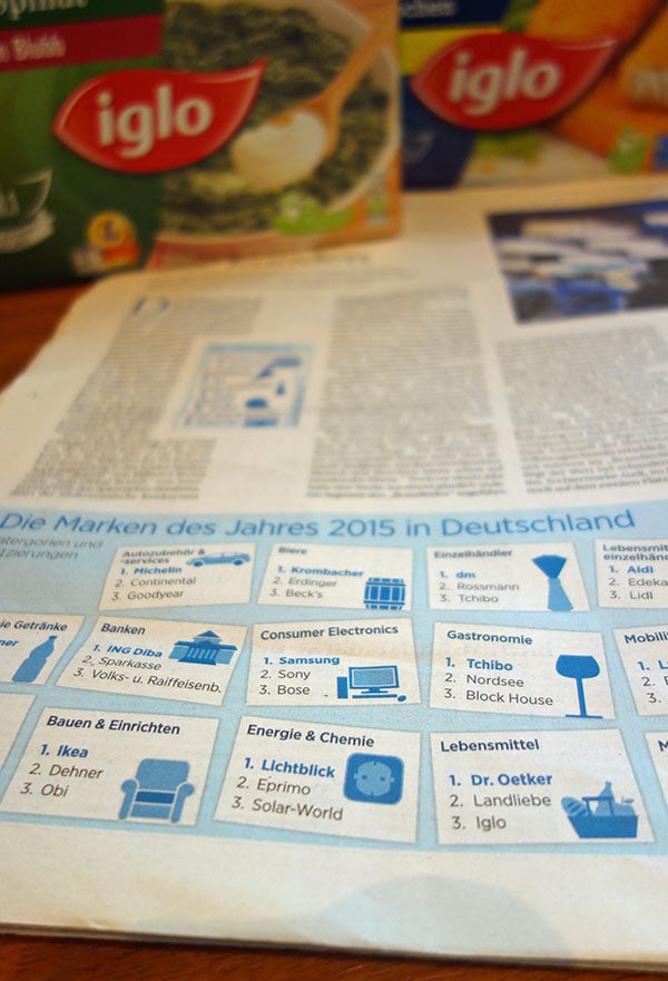 Deutschlands Marken des Jahres - Verbraucher wählen iglo auf Platz 3