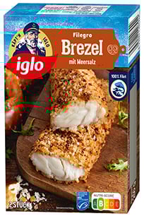 Produktverpackung iglo Filegro Brezel mit Meersalz