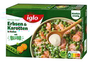 Packshot Erbsen und Karotten in Rahm