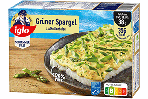 Produktverpackung iglo Schlefi Grüner Spargel Protein