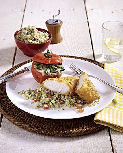 Backfisch mit Gorgonzola Blattspinat