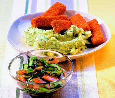 Fischstäbchen mit Wasabi Püree