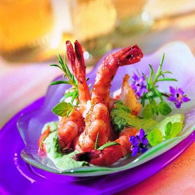 Garnelen mit Spinat Kräuter Sauce