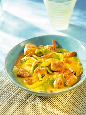 Gemüsecurry mit Kokosmilch und Putenfleisch