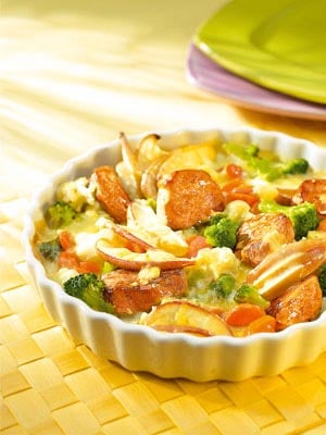 Gemüsegratin mit Schweinefilet