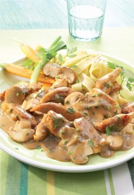 Geschnetzeltes "Jäger Art" mit karamellisiertem Gemüse