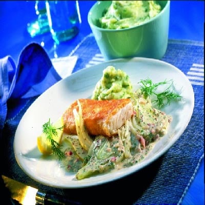 Senfgemüse mit Kräuterpüree