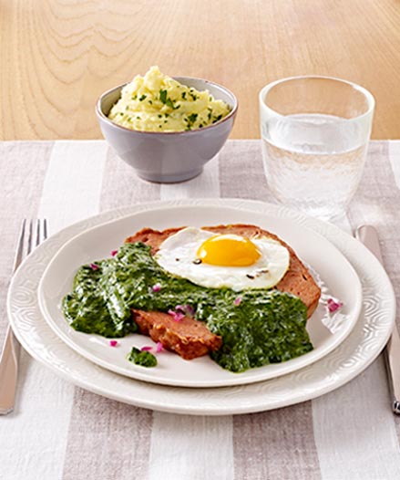Leberkäse mit Rahmspinat
