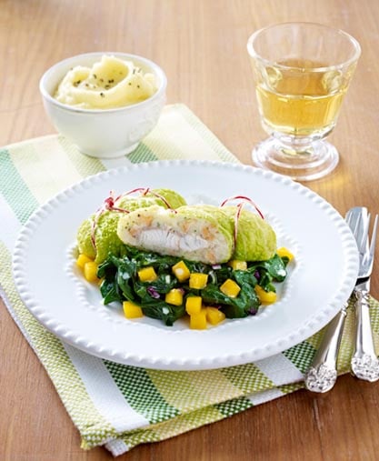 Wirsingroulade mit Garnelen