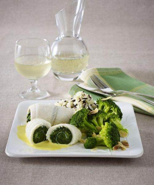 Schollenfiletröllchen mit Blattspinat