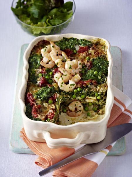 Spinatlasagne mit Garnelen