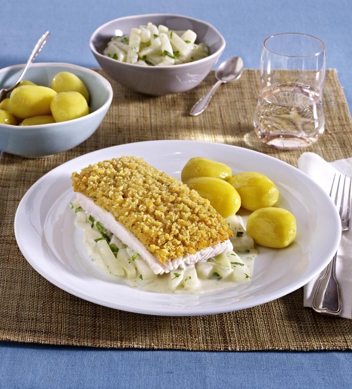 Schlemmer-Filet à la Bordelaise mit Bärlauch-Kohlrabigemüse und Heidekartoffeln