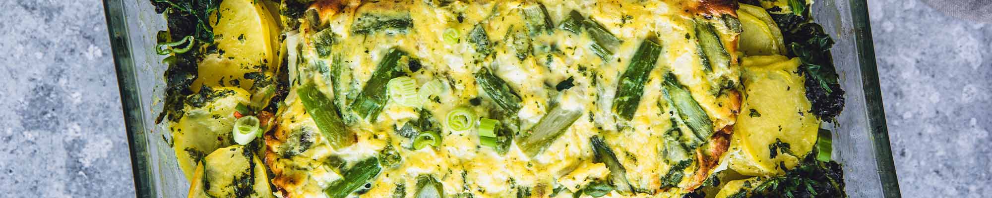 Kartoffel-Gratin mit Schlemmer-Filet Grüner Spargel & Spinat 