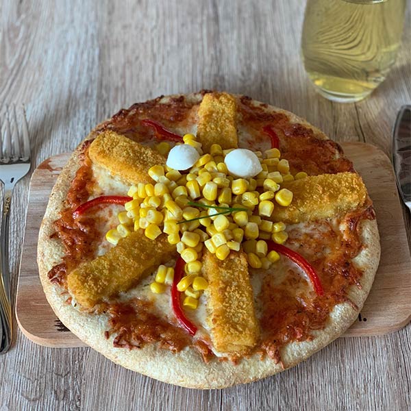 Fischstäbchen-Pizza mit Seestern