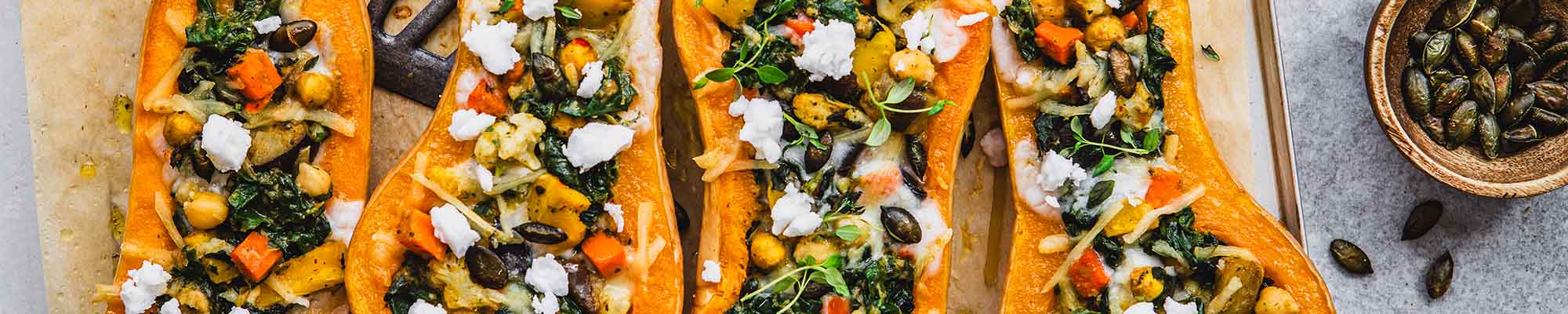 Gefüllter Butternusskürbis mit Spinat & Feta